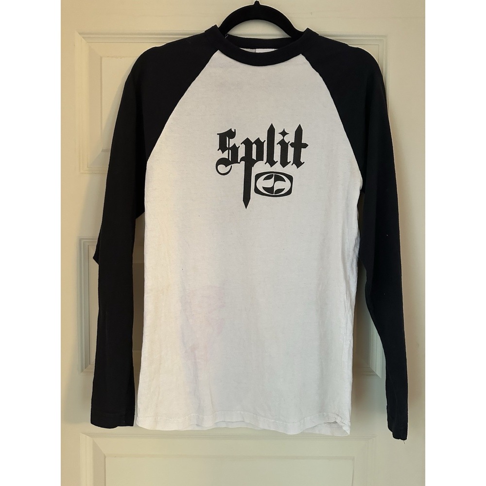 Vintage Split Skate Surf‎ Long Sleeve T shirt Two Tone Black White Grunge Size S